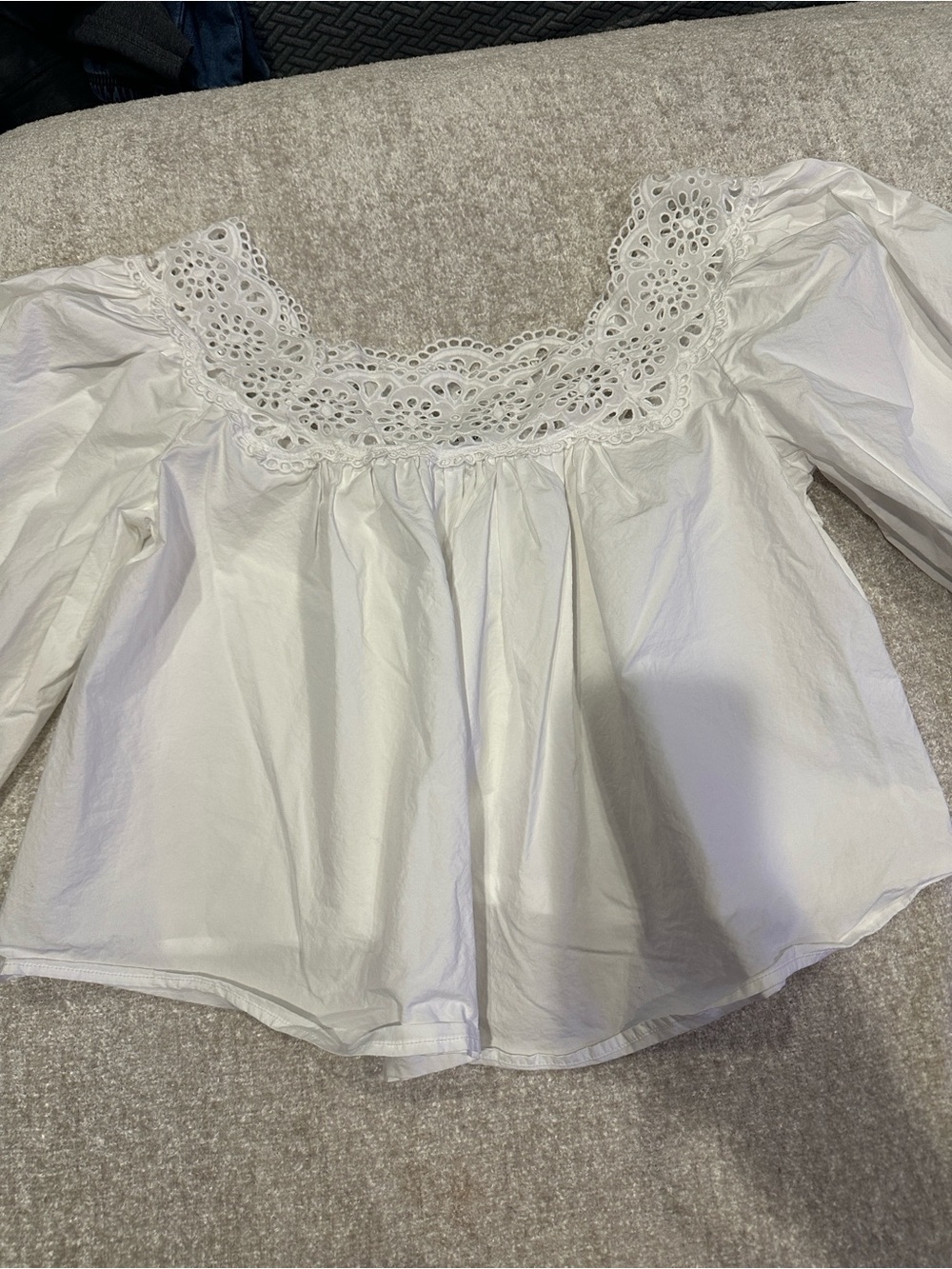 Sandro White Eyelet Square-Neck Blouse